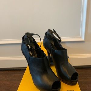 Fendi Layered Ankle-Strap Platform Pump